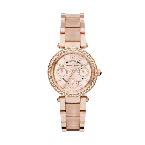 michael kors mini parker rose gold-tone and blush acetate watch|michael kors parker chronograph.